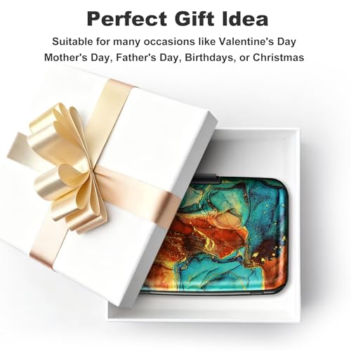 ELFISH Mini RFID Aluminum Wallet Credit Cards Holder Business Card Case Metal ID Case for Men Women(Blue Brown Marble - color: Blue Brown Marble