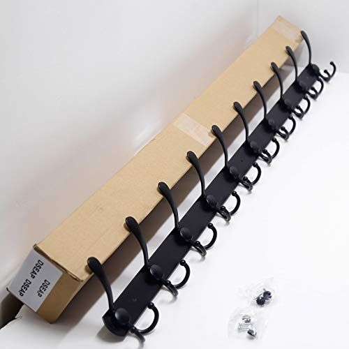 Dseap Coat Rack Wall Mount - 38” Long 10-Tri-Hooks Heavy Duty Coat Hanger Rail Wall Hooks for Hanging Coats Hats Clothing Clothes Purse Mudroom Entryway, Black - color: Black, size: L=38” (1 Pcs)