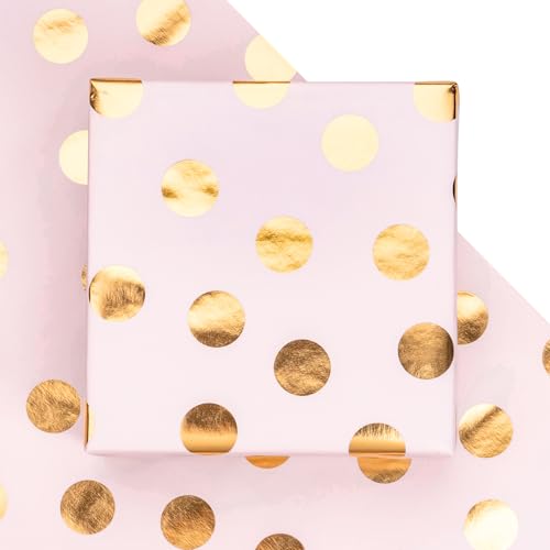 LeZakaa Pink Wrapping Paper Roll, Pink Metallic Gold Foil Polka Dot Gift Wrap Paper for Christmas, Birthday, Baby Shower, Wedding, Valentines, Mini Roll 17 in x 9.8 ft - color: Z-Gold Dots, size: 17" X 9.8 ft