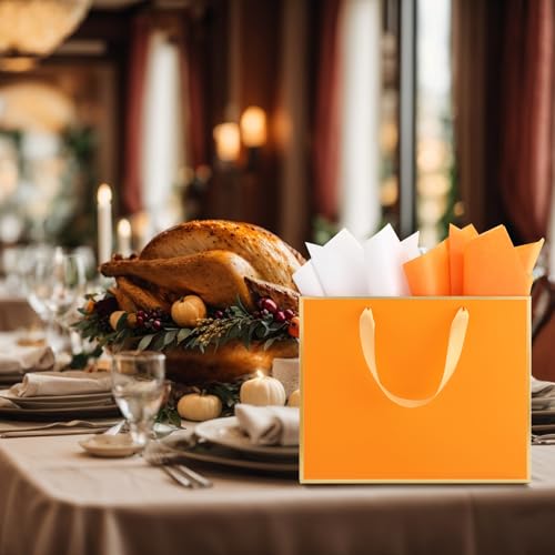 ReliThick 12 Pack Paper Gift Bag with Handles & Tissue, Orange, Gold - color: Orange, Gold