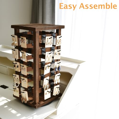 Ikee Design 5 Tiers Wood Rotating Jewelry Earring Display 42 Hooks - color: 4 side, Brown, 42 hooks