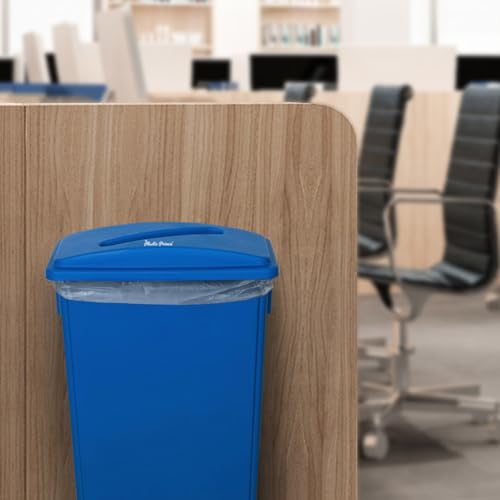 PLASTIC PRINCE 23 Gallon Slim Trash Can with Paper Recycling Lid, Commercial Blue Rectangular Garbage Can, Waste Bin for Home Kitchen Cabinet - style: Blue Trash Can with Paper Lid