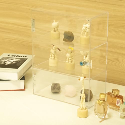 3 Shelf Locking Display Case with Key, Acrylic Countertop Cabinet - size: Acrylic Display Case-3