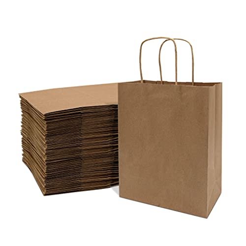 Prime Line Packaging Kraft Shopping Bags with Handles, 8x4x10 Inch, 50 Pack - size: 8x4x10 Inch