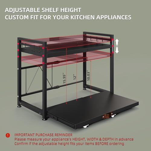 NETEL 2 Tier Expandable Microwave Stand countertop,Microwave Oven Rack - color: Black, size: 2 Tier