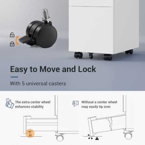 DEVAISE 3 Drawer Slim File Cabinet, Fully Assembled Except Wheels - color: White, size: 11.8"W x 17.1"D x 23.6"H