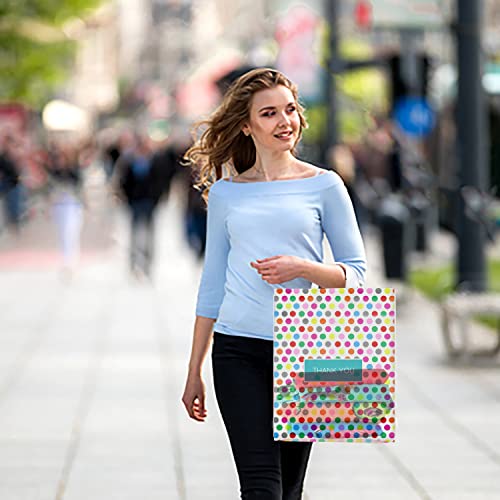 Purple Q Crafts Printed Polka Dot Thank You Bag. 50 PACK 15"x18". Frosted Soft Loop Shopping Bag with Gusset for Merchandise, Boutiques (15"x18") - size: Large 15"x18"