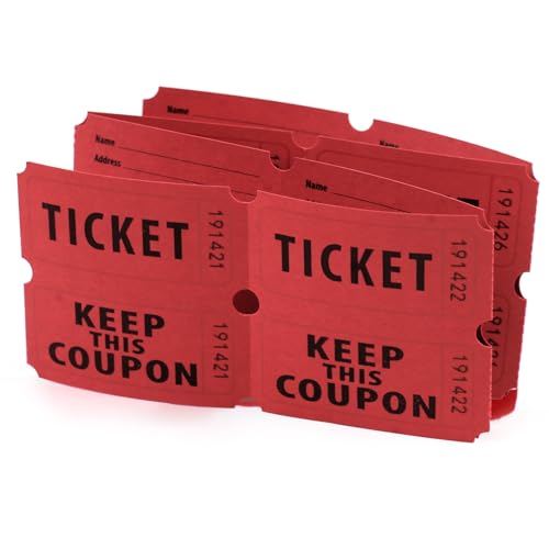 Azureal 800 Raffle Tickets, Consecutively Numbered Tickets, 50/50 Raffle Tickets for Events, Carnivals, Entry, Class Reward, Prizes (Red) - color: Red