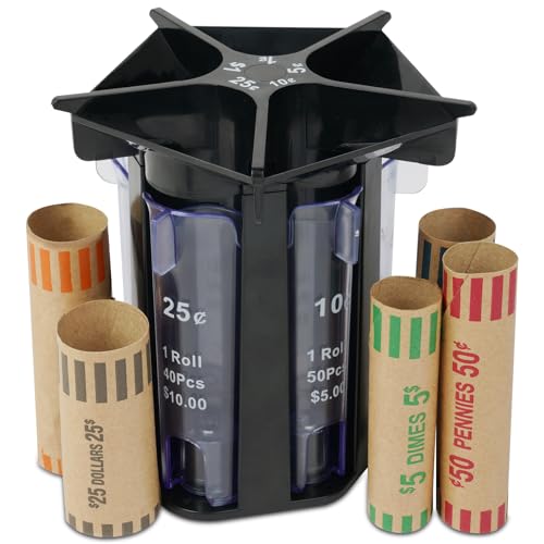 Ainiv Coin Sorter Tube Coin Counter with Coin Wrappers, 5-in-1