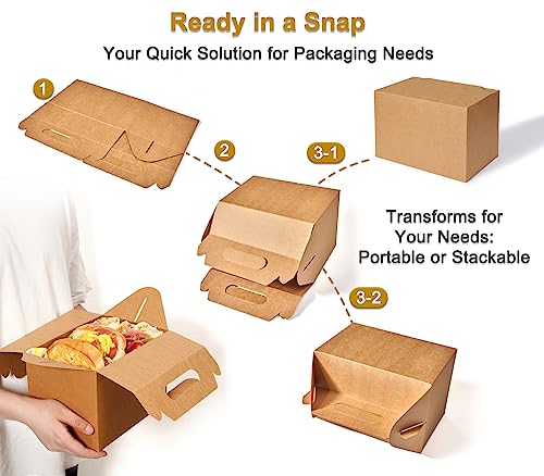 Happyhiram 10 Pack Brown Kraft Large Gable Boxes with Handles, 9x6x6 Inch - color: Kraft Brown, size: 1 Count (Pack of 10)