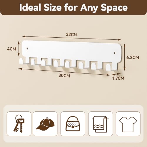 pickpiff Key Holder Wall Mount, Adhesive Key Rack with 8 Hooks Hanger for Car Key Ring, Metal Key Chain Organizer, White 1 Pack - color: White