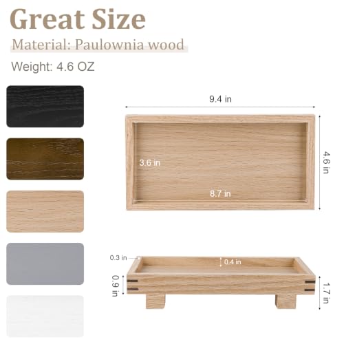 Bathroom Counter Tray Wooden Riser Display Kitchen Soap Holder, Brown - color: Brown, size: 9.4" x 4.7" x 1.7"