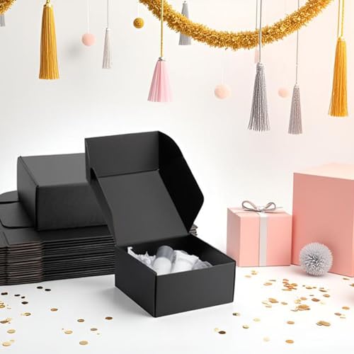 8x8x4 inch Black Shipping Boxes for Small Business- Set of 25 - color: Black, size: 8x8x4 Inch