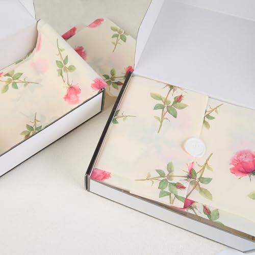 UNIQOOO 100 Sheets Rose Flower Tissue Paper, Cream Rose Gift Wrapping Paper for Wedding, DIY Craft Tissue for Birthday Bridal Shower, 20 x 14 Inch - color: Cream Rose(100 pack)
