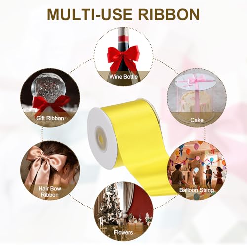 PATIKIL Yellow Satin Ribbon 2-1/2"x25 Yards Solid Fabric Ribbon - color: Yellow, size: 2-1/2" x 25 Yards