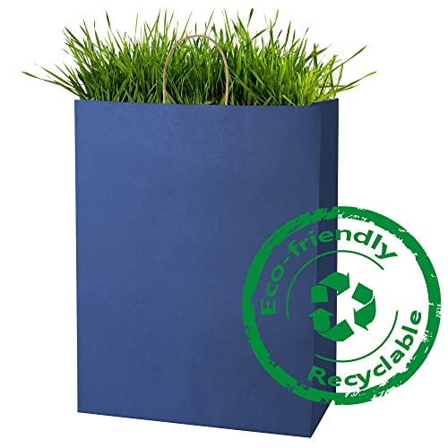 BagDream Large Paper Bags with Handles 13x7x17 Inch Navy Blue 50 Pack Bulk - color: Navy Blue