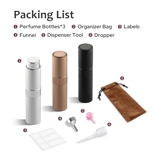 LISAPACK 8ml Travel Perfume Bottle Refillable, 3 PCS Cologne Atomizer Spray - color: 3 Color7