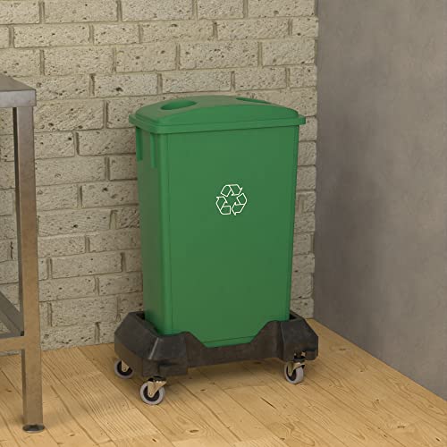 23 Gallon Green Recycle Slim Jim Trash Can with Bottle Slot Lid and Dolly - color: Green Recycle, size: With Wheels, style: Bottle Slot Lid