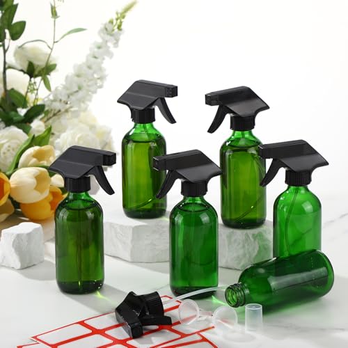 Norme 24 Pcs 8 oz Glass Spray Bottles with Funnels Labels, Green - color: Green