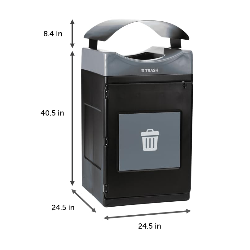 Commercial Zone Avante™ Series Made in The USA, Black Trash Container, 55-Gallon Square, Gray Trash Panel, Gray Lid, Black Canopy