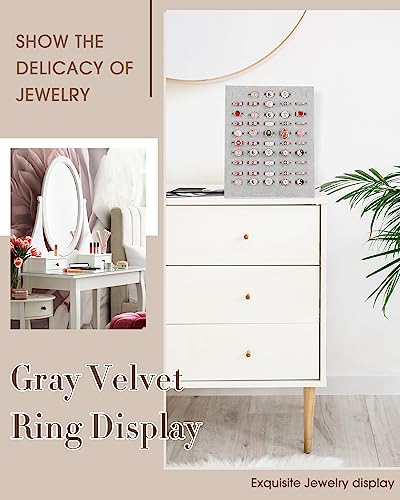 Henoyso 4 Pcs Velvet Ring Display 50 Slots Stand Tray Holder - color: Grey