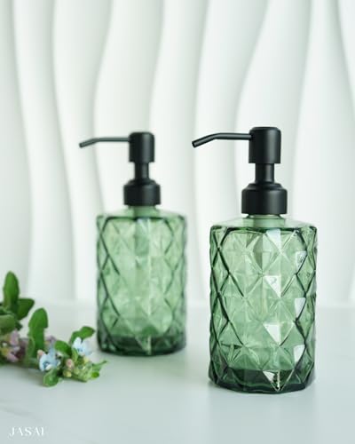JASAI Forest Green Glass Soap Dispenser with Black Rustproof Pump - color: Forest Green