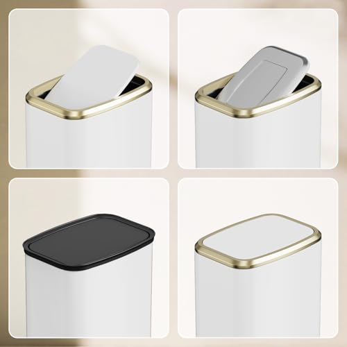 8L/2.1 Gallon Small Bathroom Trash Can with Lid, Swing-Top Rectangular Waste Bin, Stainless Steel Garbage Can for Home, Office, Toilet, Bedroom, Living-Room (White) - color: White