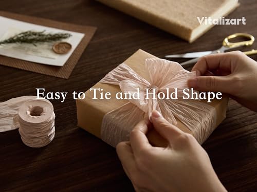 Vitalizart Crinkle Paper Ribbon 1.5" x 75 Yds for Gift Wrapping Recyclable - color: Green Nude & White
