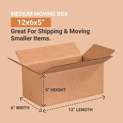 BOX USA Shipping Boxes Long 12"L x 6"W x 5"H 25-Pack - Corrugated Cardboard Box for Moving, Mailing, Packing, Packaging and Storage