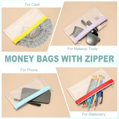 PATIKIL 8.5x4 Inch Money Bags with Zipper, 4Pcs Clear PVC Cash Deposit Bank Pouch Envelopes Check Wallet for Coin Cosmetics Invioce Bill, Purple - color: Purple