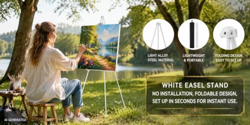 MXG 7-66" Adjustable Metal White Easel Stand for Painting, Sign & Display - color: White