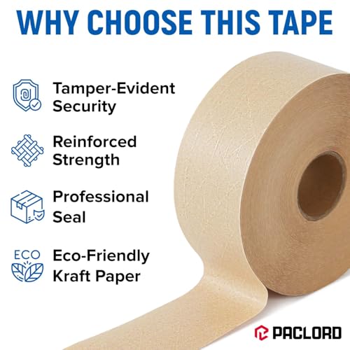 2.83" x 450' Water Activated Kraft Tape, Pack of 10 – Reinforced Gummed Paper Packing Tape for Shipping Boxes, Tamper-Proof, Eco Friendly, Strong Seal, Writeable Surface - style: Pack of 10