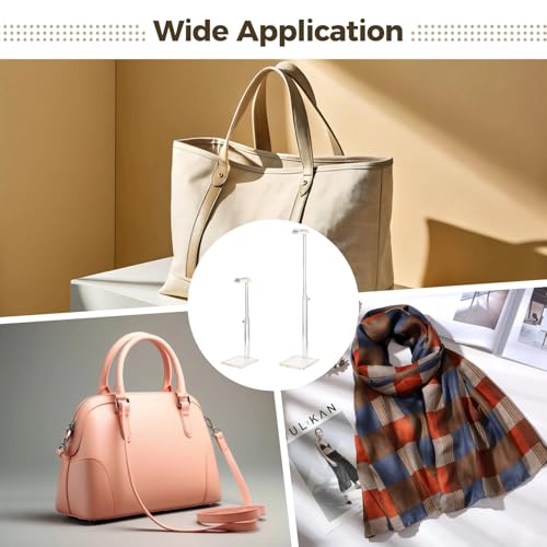 2 Pcs Acrylic Purse Display Stands for Display, Height Adjustable Handbag Stands with Gold Trim Base, Transparent Hanger Rack for Handbags, Totes, Scarves, Necklaces