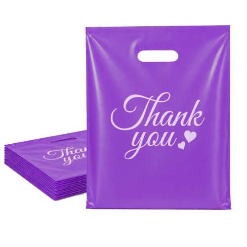SwiftJoys 100PCS Purple Thank You Bags with Handles, 12 x 15 Inch - color: 08-Purple TY, size: 12"x15"