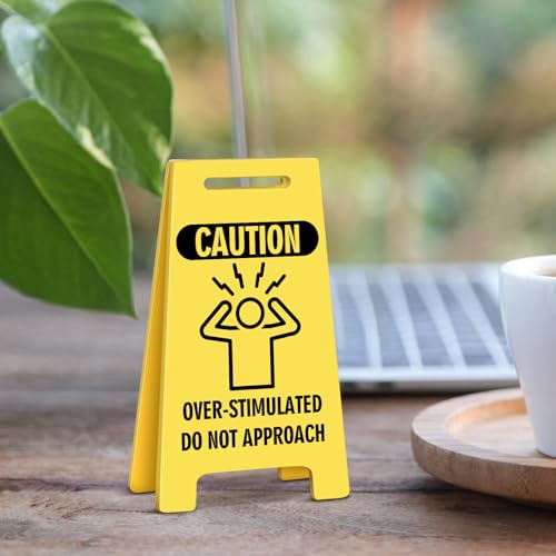 Funny Office Desk Accessories Decor OVER- STIMULATED Acrylic Mini Floor Do Not Disturb Sign Funny Cute Gag Office Decorations Gifts for Work Women - style: OVER-STIMULATED