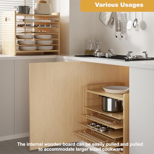 7 Tier Wooden Cookie Sheet Organizer for Cabinet Pot, Pans, Baking Tray Organizer for Kitchen Documents Storage(16.6" W x 16.5" H x 15.2" D) - size: 16.6" W x 16.5" H x 15.2" D
