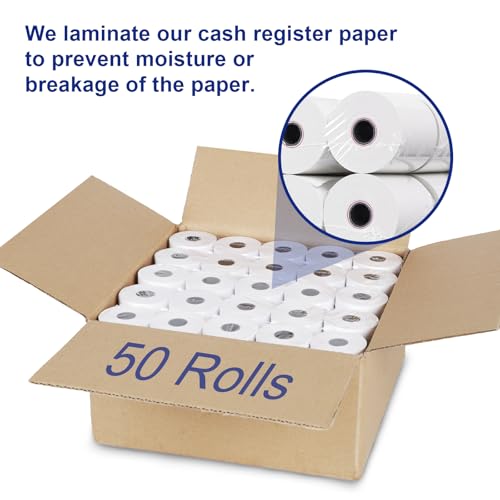 (50 Rolls)2 1/4 x 50 Thermal Paper Rolls 48GSM BPA FREE Receipt Rolls Thermal Teceipt Paper 2.25 x 50ft Thermal Printer Paper Compatible with Printers, POS Cash Register,Credit Card - size: 2 1/4 in x 50 ft 50 rolls