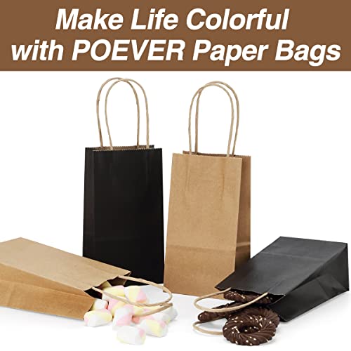 Poever Small Kraft Paper Bags 25 Pack Mini Brown Paper Bags 3.5x2.4x6.7 Small Gift Bags with Handles Bulk for Party Favor Business - color: Brown