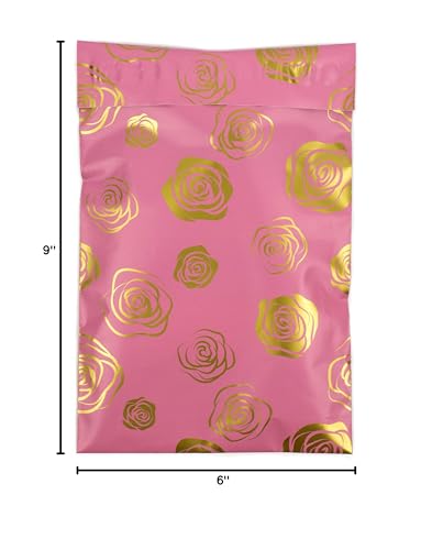 Inspired Mailers- 100 Small Poly Mailers 6x9 - Gold Roses - Shipping Bags - color: Gold Roses, size: 6x9" - 100 Pack