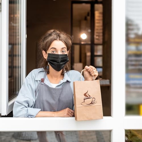 OUTUXED 150pcs Brown Paper Bags with Handles, 5.25x3.2x8in Small Gift Bags - color: Brown 5.25x3.2x8in, size: 1 Count (Pack of 150)