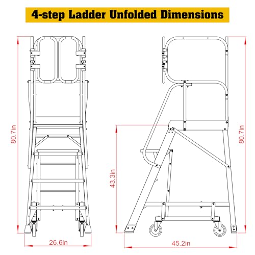 4-Step Aluminum Rolling Platform Ladder 375 LBS Anti-Slip Platform - size: 4 Step
