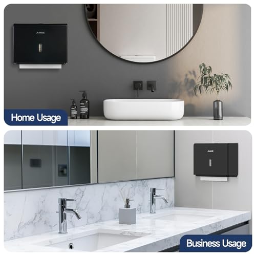 AIKE 200-Sheet Multifold Paper Towel Dispenser,No-Drill Wall Mount,Black - color: Black