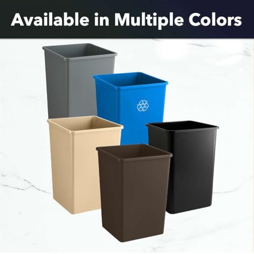 35 Gallon Blue Square Recycling Trash Can - Large Commercial Plastic Recycling Bin for Office, Warehouse, School & Indoor Use - size: 35 Gallon