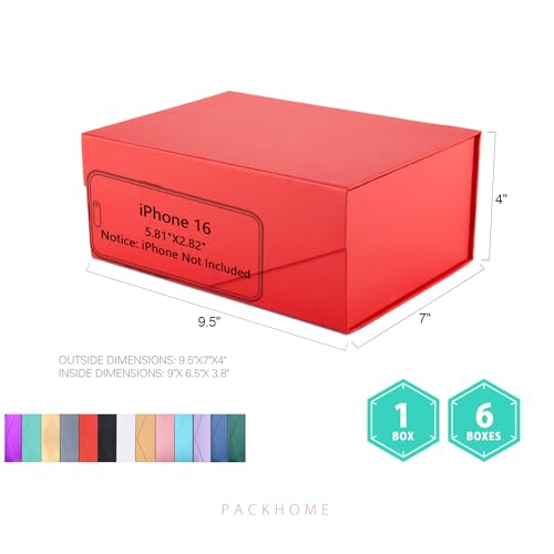 PACKHOME Red Gift Box 9x6.5x3.8in with Magnetic Lid - color: 9x6.5x3.8 Inch-Red-Pack of 1