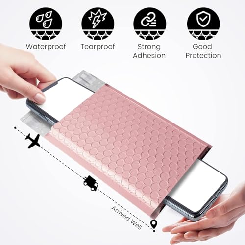 Fuxury Bubble Mailers 4x8" Light Pink 200 Pack Padded Envelopes Usable 4x7" - color: Light Pink, size: 4×8" 200PC