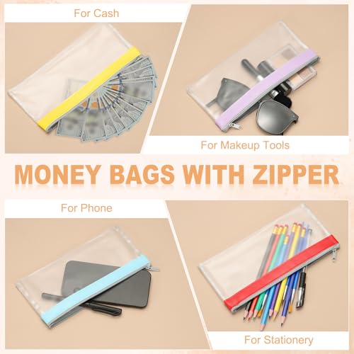 PATIKIL 8.7x3.9 Inch Money Bags with Zipper, 4 Pcs Clear PVC Cash Deposit Bank Pouch Envelopes Makeup Bag Check Wallet for Coin Cosmetics Bill, Sky Blue - color: Sky Blue