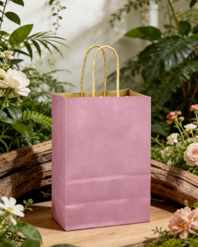 qiqee Purplish-pink Gift Bag with Handles Bulk 24Pcs Paper Bags -8.3"x6"x3. 15" Party Favor Bags - Solid Color - color: Purple