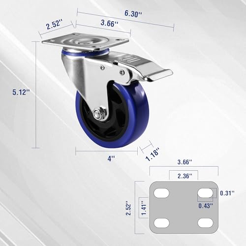 WORKPRO 4" Caster Wheels, 2200 LBS Heavy Duty Swivel Casters, Set of 4 - style: 4 Inch