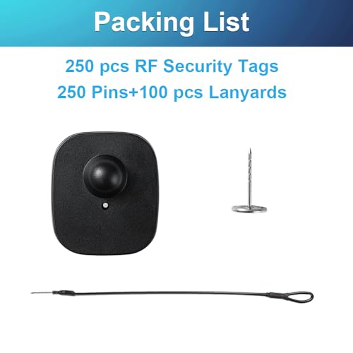 250Pcs 8.2Mhz RF Security Clothing Tags Black Retails EAS Clothes Tag with 250 Pins and 100 Lanyards - style: 250 Black Tags + 100 Lanyards