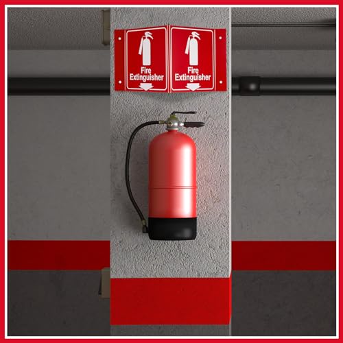 Soaoo 8 Sets 3D Fire Extinguisher Sign with Down Arrow 11.34" x 6.3" Two-sided Acrylic Projecting V-sign Pre Drilled Mounting Hole, Screw with Washer Double Sided Tape Home Office Business